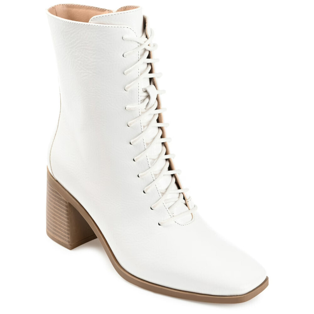 Journee Collection Covva Boots Women's US 7.5 White Leather Ankle Bootie LION155